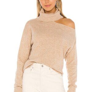 Paige Raundi turtleneck sweater camel tan exposed shoulder wool blend XS X-Small